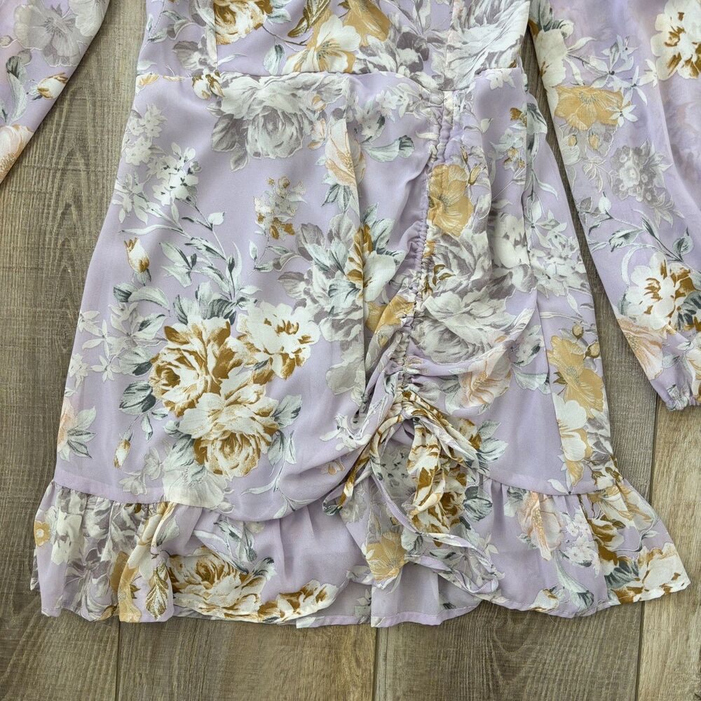 Floral Womens Mini Dress Pastel Lilac Size L Cottagecore Romantic Coquette Fairy - Picture 7 of 15
